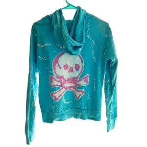 KITSON x AMERICAN APPAREL Y2K Vintage Blue Skull Bleach Splatter Hoodie Size L